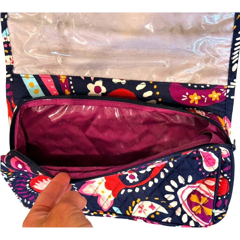Vera Bradley Hanging Travel Organizer Quilted Navy Pink Paisley Toiletry Bag